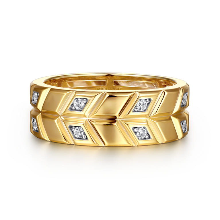 14K Yellow Gold Faceted Diamond Fashion Men's Ring - 0.14 ct - Shot 1
