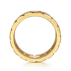 14K Yellow Gold Faceted Diamond Fashion Men's Ring