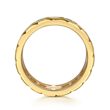 14K Yellow Gold Faceted Diamond Fashion Men's Ring