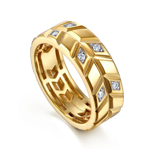 14K Yellow Gold Faceted Diamond Fashion Men's Ring