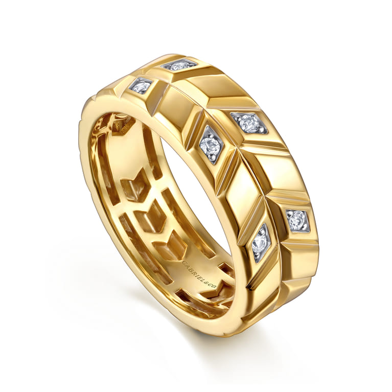 14K Yellow Gold Faceted Diamond Fashion Men's Ring - 0.14 ct - Shot 3