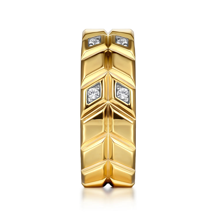 14K Yellow Gold Faceted Diamond Fashion Men's Ring