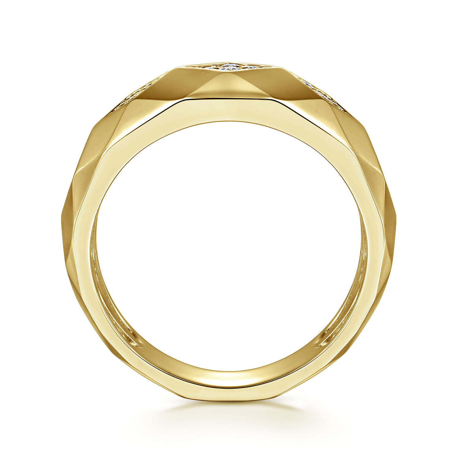 14K Yellow Gold Faceted Diamond Ring in High Polished Finish