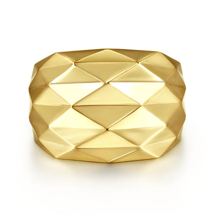 14K Yellow Gold Faceted Geometric Cigar Band