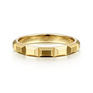 14K Yellow Gold Faceted Rectangle Station Stackable Ring