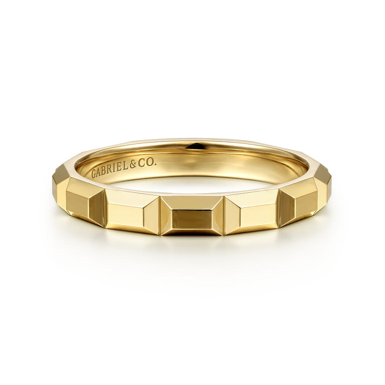 14K Yellow Gold Faceted Rectangle Station Stackable Ring - Shot 1
