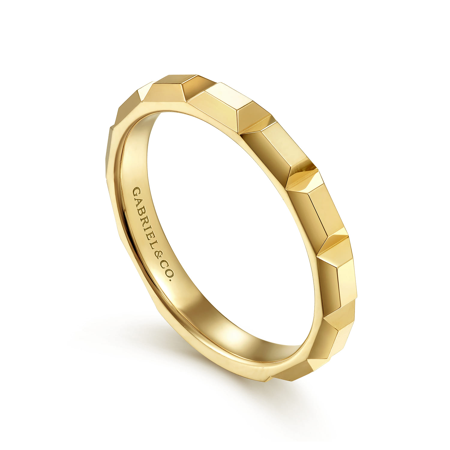 14K Yellow Gold Faceted Rectangle Station Stackable Ring - Shot 3