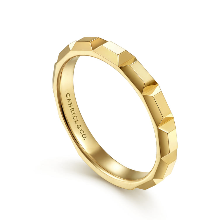14K Yellow Gold Faceted Rectangle Station Stackable Ring - Shot 3