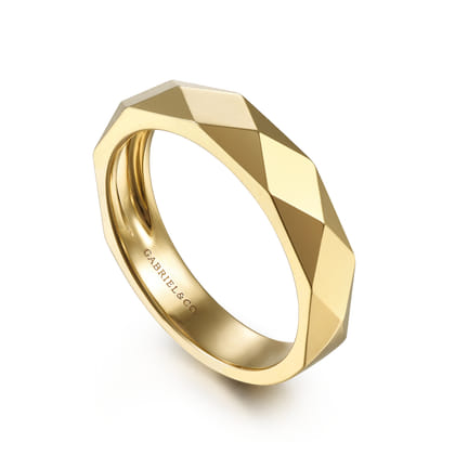 14K Yellow Gold Faceted Stackable Cigar Band