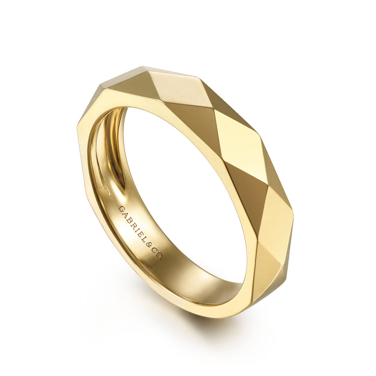 14K Yellow Gold Faceted Stackable Cigar Band - Shot 3