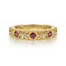 14K Yellow Gold Filligree Garnet and Diamond Stackable Ring - 0.08 ct
