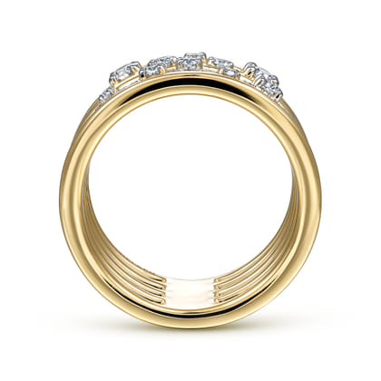 14K Yellow Gold Five Row Diamond Station Ring