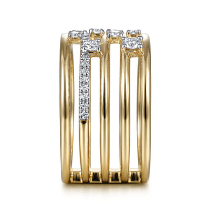 14K Yellow Gold Five Row Diamond Station Ring
