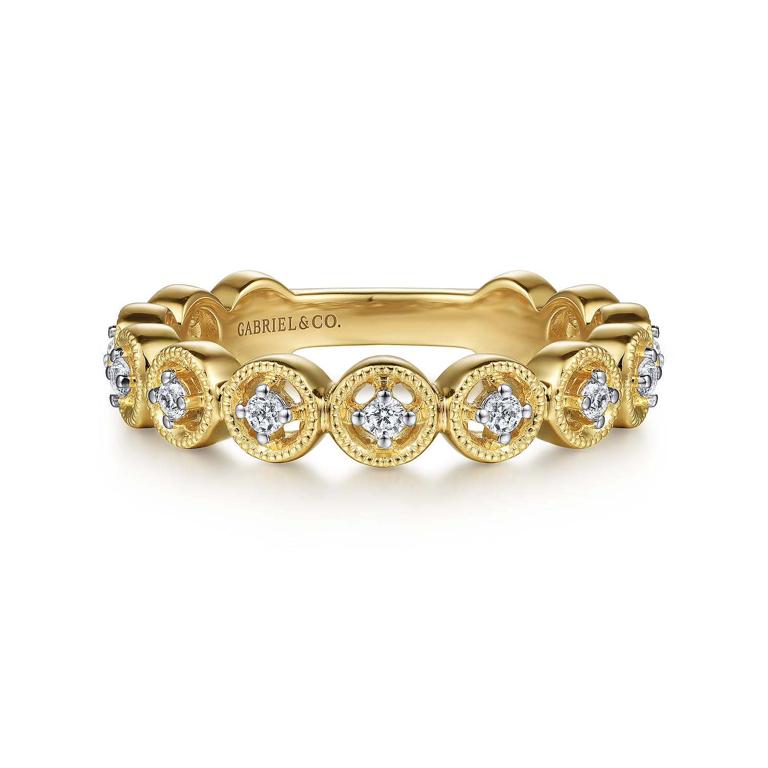14K Yellow Gold Floating Diamond Station Stackable Ring - 0.2 ct - Shot 1