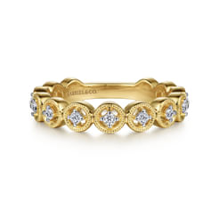 14K Yellow Gold Floating Diamond Station Stackable Ring