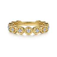 14K Yellow Gold Floating Diamond Station Stackable Ring