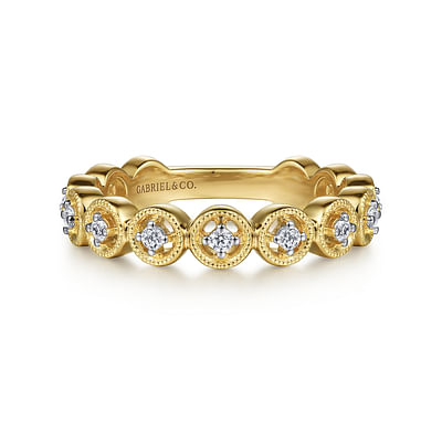 14K Yellow Gold Floating Diamond Station Stackable Ring