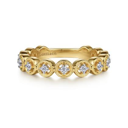 14K Yellow Gold Floating Diamond Station Stackable Ring