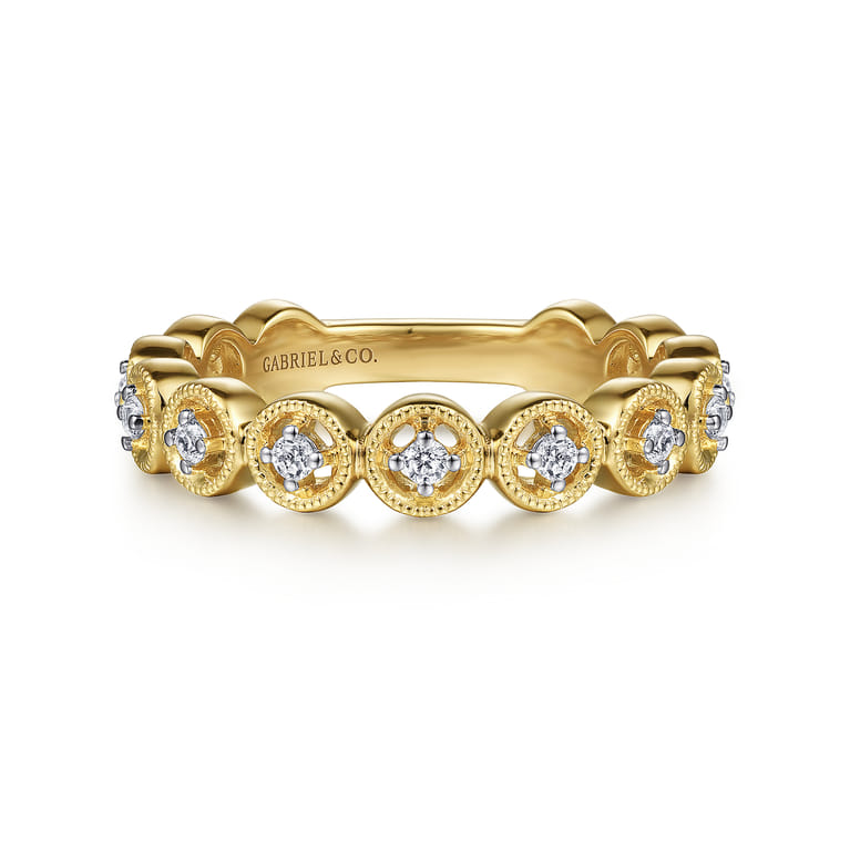 14K Yellow Gold Floating Diamond Station Stackable Ring - 0.2 ct - Shot 1