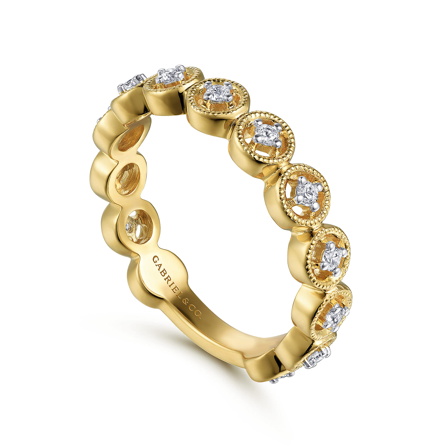 14K Yellow Gold Floating Diamond Station Stackable Ring - 0.2 ct - Shot 3