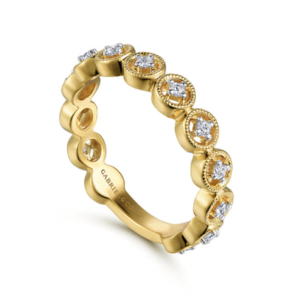14K Yellow Gold Floating Diamond Station Stackable Ring
