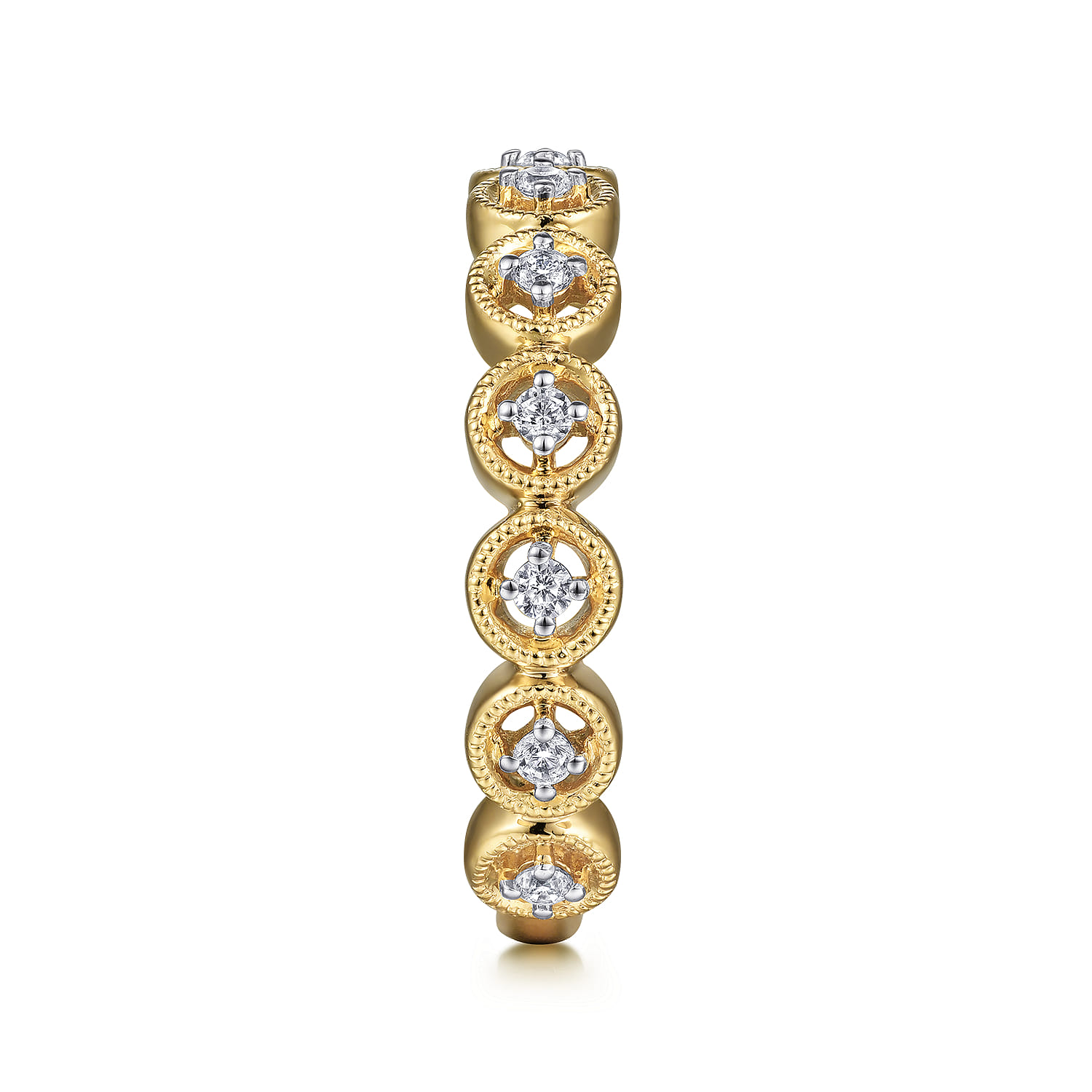 14K Yellow Gold Floating Diamond Station Stackable Ring - 0.2 ct - Shot 4