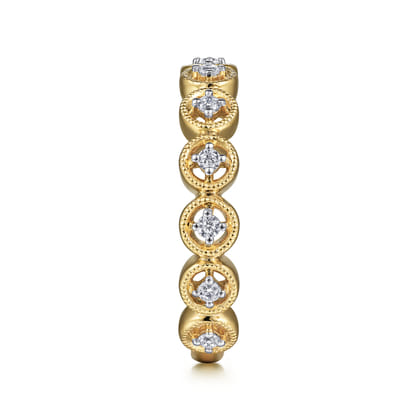 14K Yellow Gold Floating Diamond Station Stackable Ring