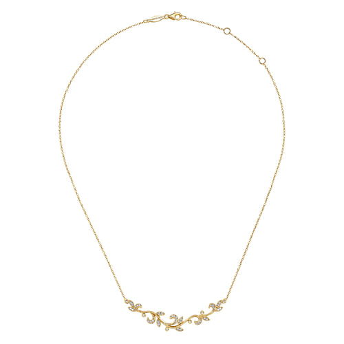 14K Yellow Gold Floral Branch Diamond Necklace - 0.3 ct - Shot 2