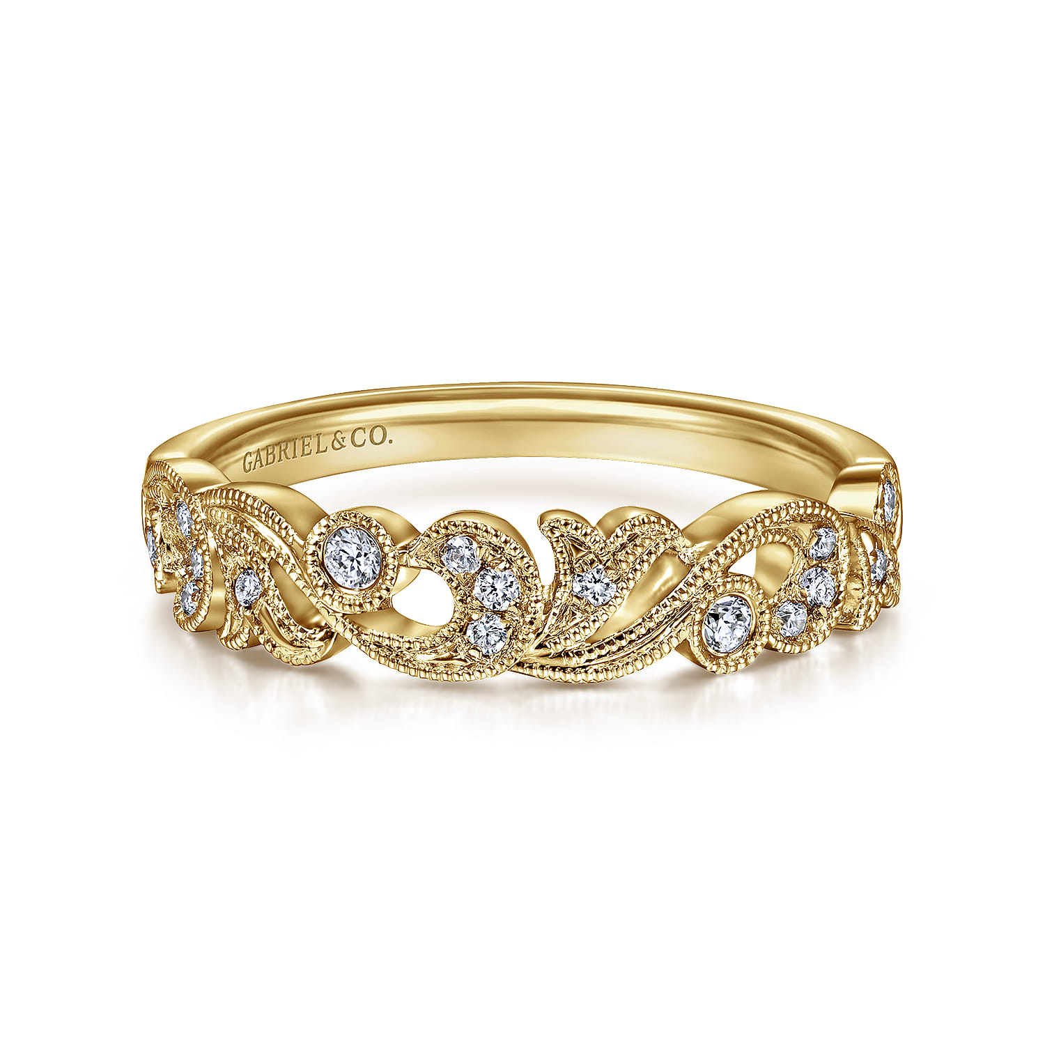 Fancy Wedding Ring in 14k Yellow Gold with Round Natural Diamond at Gabriel & Co. - Shot 1