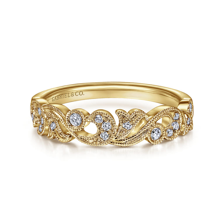 Fancy Wedding Ring in 14k Yellow Gold with Round Natural Diamond at Gabriel & Co. - Shot 1