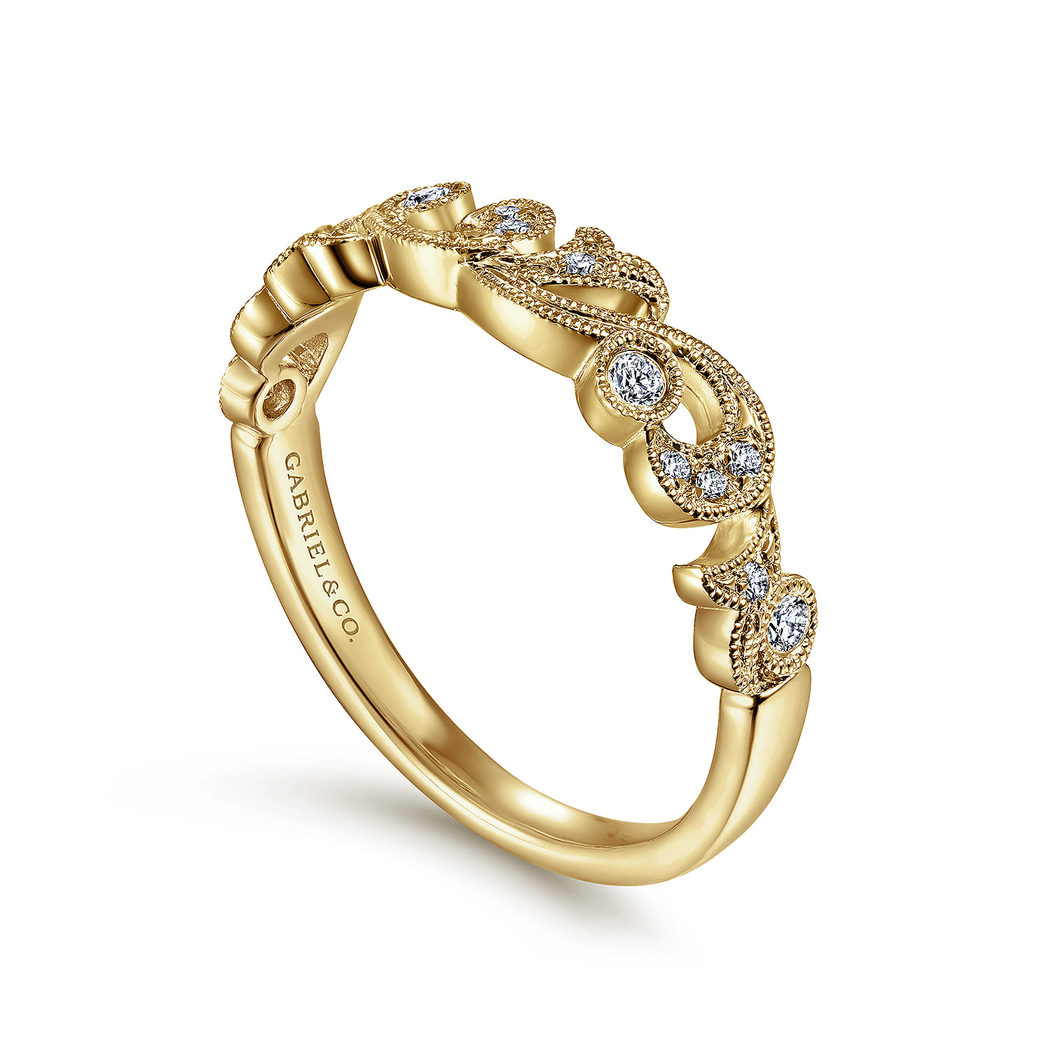 Fancy Wedding Ring in 14k Yellow Gold with Round Natural Diamond at Gabriel & Co. - Shot 3