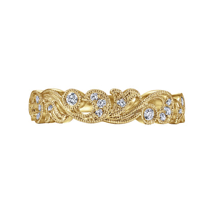 14K Yellow Gold Floral Diamond Anniversary Band
