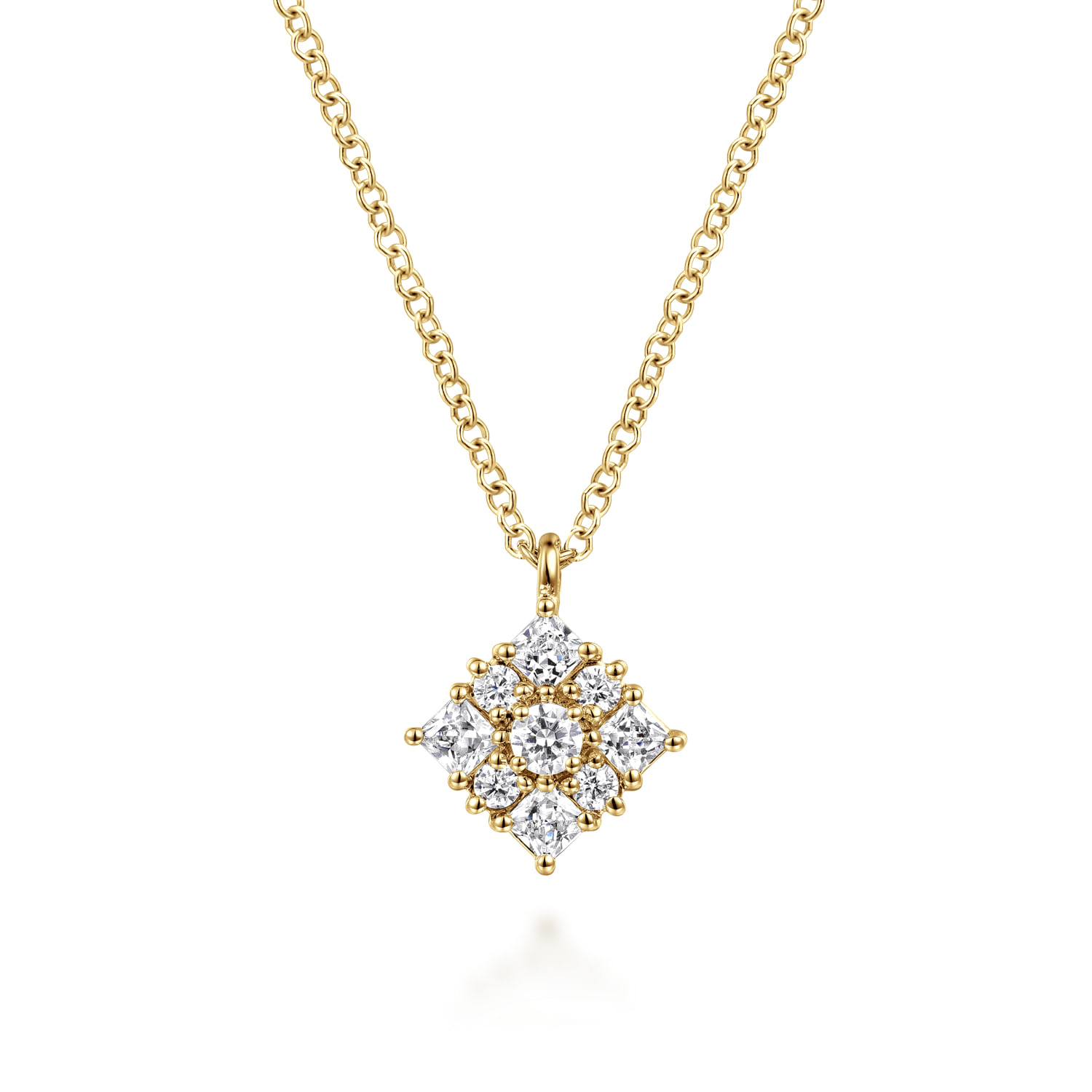 14K Yellow Gold Floral Diamond Pendant Necklace - 0.35 ct - Shot 1