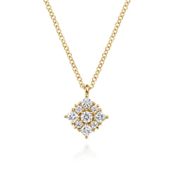 14K Yellow Gold Floral Diamond Pendant Necklace