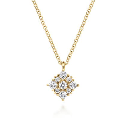 14K Yellow Gold Floral Diamond Pendant Necklace
