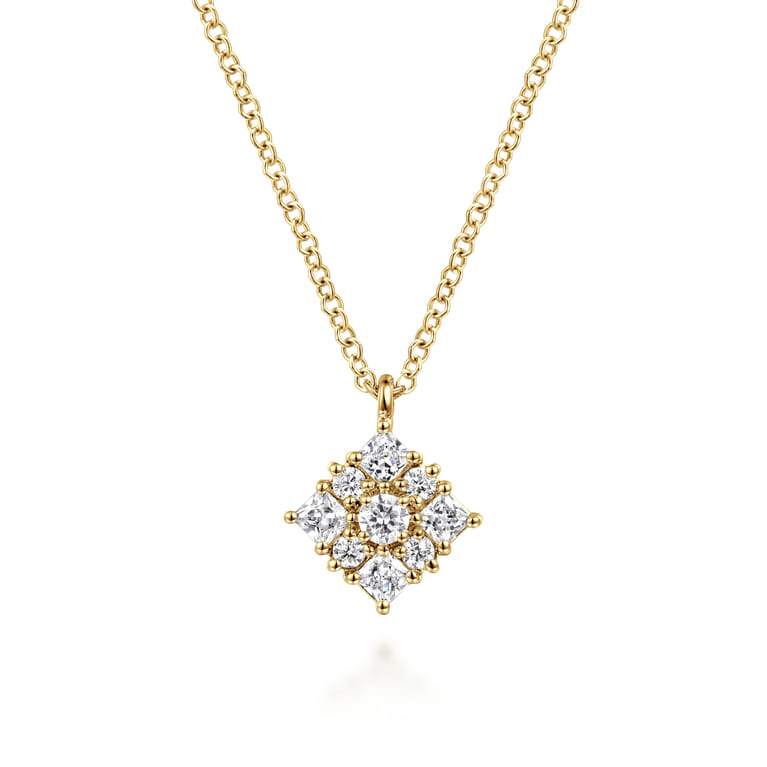 14K Yellow Gold Floral Diamond Pendant Necklace - 0.35 ct - Shot 1
