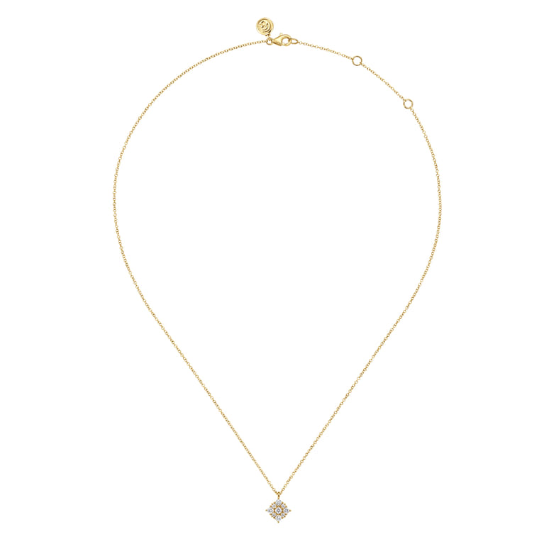 14K Yellow Gold Floral Diamond Pendant Necklace - 0.35 ct - Shot 2
