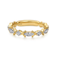 14K Yellow Gold Floral Diamond Stackable Ring