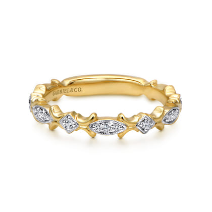 14K Yellow Gold Floral Diamond Stackable Ring
