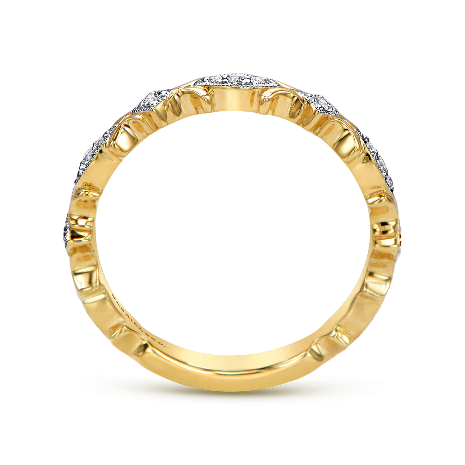 14K Yellow Gold Floral Diamond Stackable Ring