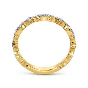 14K Yellow Gold Floral Diamond Stackable Ring