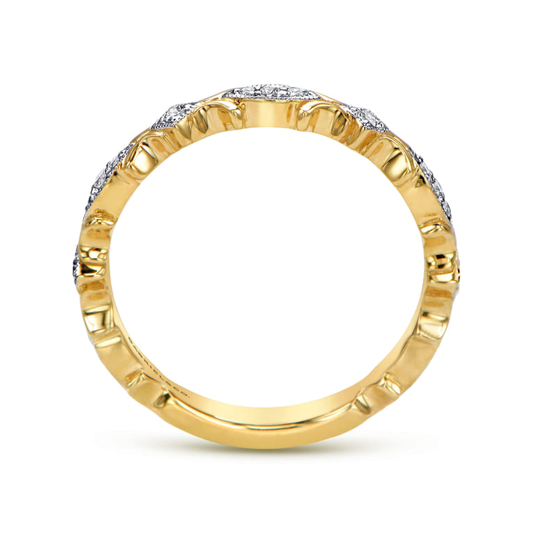 14K Yellow Gold Floral Diamond Stackable Ring - 0.14 ct - Shot 2
