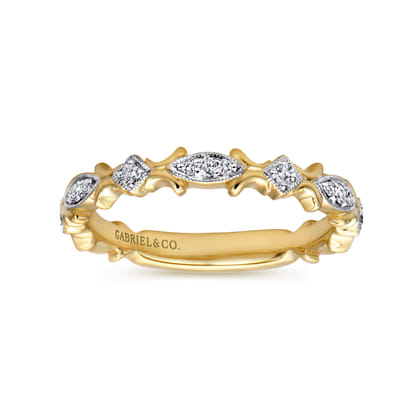 14K Yellow Gold Floral Diamond Stackable Ring