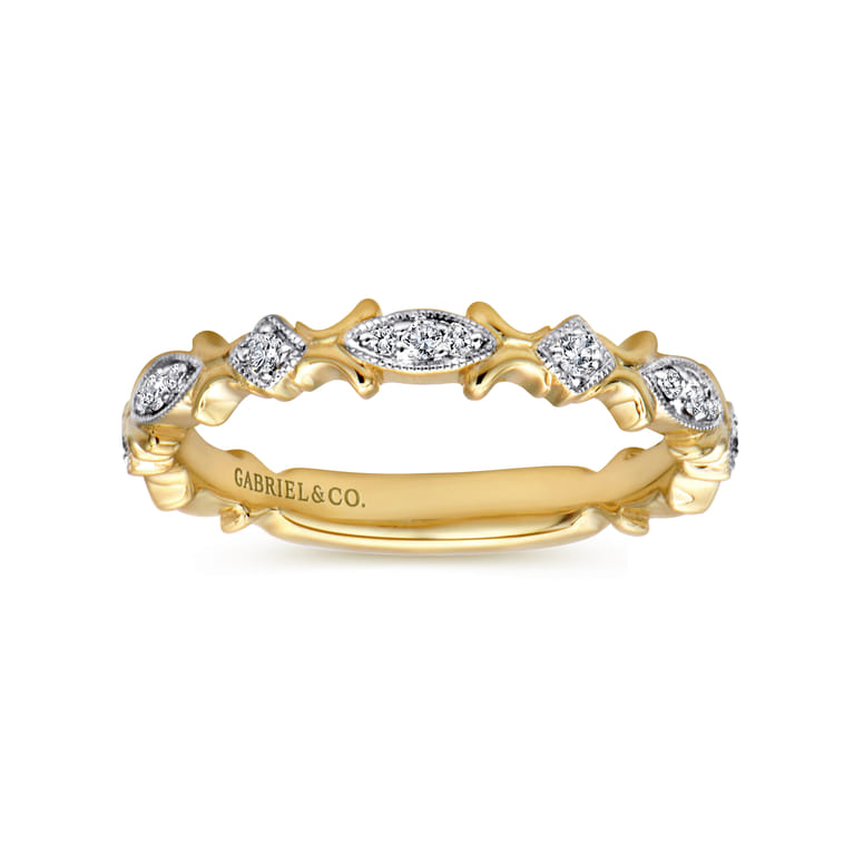 14K Yellow Gold Floral Diamond Stackable Ring - 0.14 ct - Shot 4