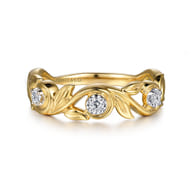 14K Yellow Gold Floral Diamond Stackable Ring