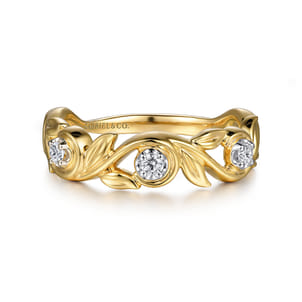 14K Yellow Gold Floral Diamond Stackable Ring