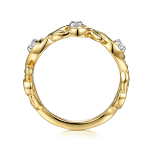 14K Yellow Gold Floral Diamond Stackable Ring