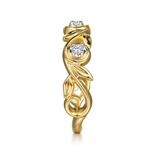 14K Yellow Gold Floral Diamond Stackable Ring