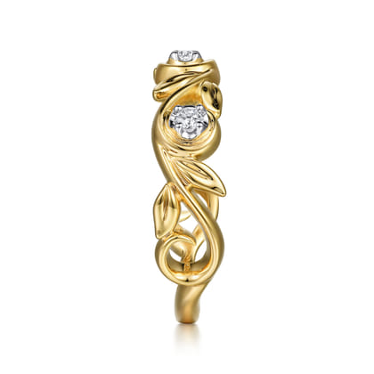 14K Yellow Gold Floral Diamond Stackable Ring