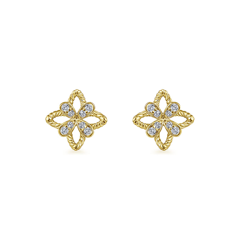 14K Yellow Gold Floral Diamond Stud Earrings - 0.1 ct - Shot 3